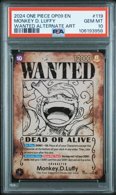 2024 One Piece Op09-Emperors in the New World Monkey D. Luffy Wanted Alternate Art #119 PSA 10