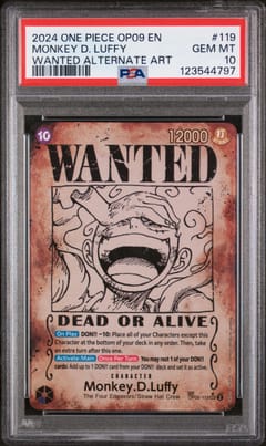 2024 One Piece Op09-Emperors in the New World Monkey D. Luffy Wanted Alternate Art #119 PSA 10