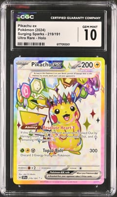 2024 Pokemon Surging Sparks - SSP EN Pikachu ex Ultra Rare Holo #219/191 CGC 10