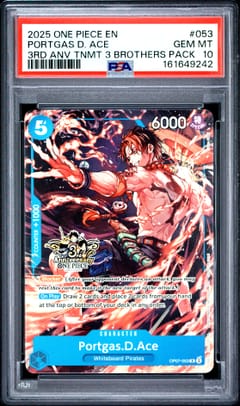 2025 One Piece 3rd Anniversary Tournament 3 Brothers Pack Portgas D. Ace #053 PSA 10