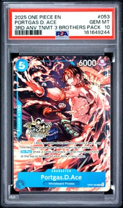 2025 One Piece 3rd Anniversary Tournament 3 Brothers Pack Portgas D. Ace #053 PSA 10