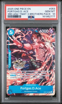 2025 One Piece 3rd Anniversary Tournament 3 Brothers Pack Portgas D. Ace #053 PSA 10