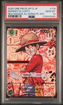 2025 One Piece Japanese Op13-Carrying on His Will Monkey D. Luffy Red Manga Alternate Art #118 PSA 10