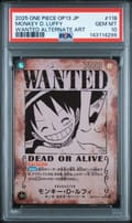 2025 One Piece Japanese Op13-Carrying on His Will Monkey D. Luffy Wanted Alternate Art #118 PSA 10