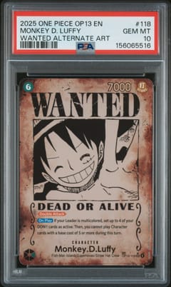 2025 One Piece Op13-Carrying on His Will Monkey D. Luffy Wanted Alternate Art #118 PSA 10