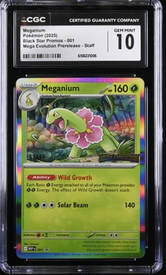 2025 Pokemon Black Star Promos Meganium Mega Evolution Prerelease Staff #001 CGC 10