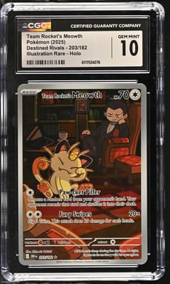 2025 Pokemon Destined Rivals - DRI EN Team Rocket's Meowth Illustration Rare Holo #203/182 CGC 10