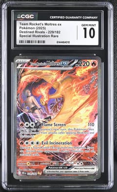 2025 Pokemon Destined Rivals Team Rocket's Moltres ex Special Illustration Rare #229/182 CGC 10