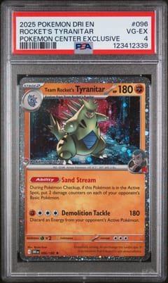 2025 Pokemon Dri En-Destined Rivals Rocket's Tyranitar Pokemon Center Exclusive #096 PSA 4