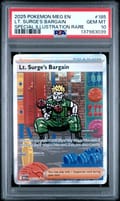 2025 Pokemon Meg En-Mega Evolution Lt. Surge's Bargain Special Illustration Rare #185 PSA 10