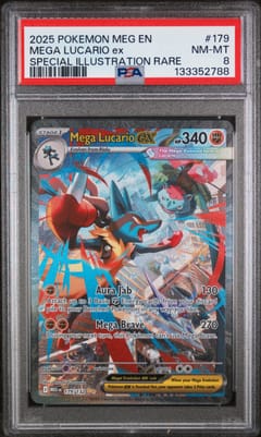 2025 Pokemon Meg En-Mega Evolution Mega Lucario Ex Special Illustration Rare #179 PSA 8