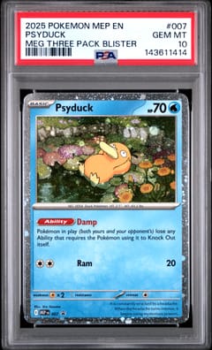 2025 Pokemon Mep En-Me Black Star Promo Psyduck Meg Three Pack Blister #007 PSA 10