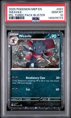 2025 Pokemon Mep En-Me Black Star Promo Weavile Phantasmal Flames Three Pack Blister #021 PSA 10