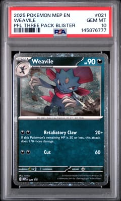 2025 Pokemon Mep En-Me Black Star Promo Weavile Phantasmal Flames Three Pack Blister #021 PSA 10