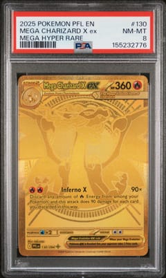 2025 Pokemon Pfl En-Phantasmal Flames Mega Charizard X Ex Mega Hyper Rare #130 PSA 8