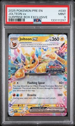 2025 Pokemon Pre En-Prismatic Evolutions Jolteon Ex Surprise Box Exclusive #030 PSA 9