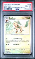 2025 Pokemon Pre En-Prismatic Evolutions Leafeon Master Ball Reverse Holo #005 PSA 10