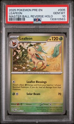 2025 Pokemon Pre En-Prismatic Evolutions Leafeon Master Ball Reverse Holo #005 PSA 10