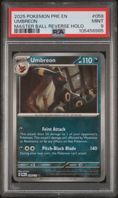 2025 Pokemon Pre En-Prismatic Evolutions Umbreon Master Ball Reverse Holo #059 PSA 9