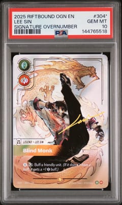2025 Riftbound: League of Legends Ogn-Origins Lee Sin - Blind Monk Signature Overnumber #304* PSA 10