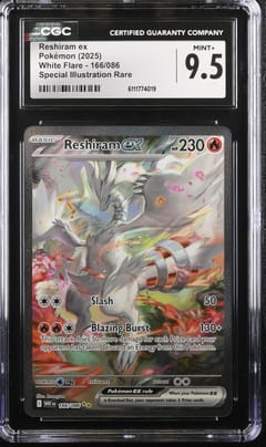 2025 White Flare Reshiram ex Special Illustration Rare #166/086 CGC 9.5