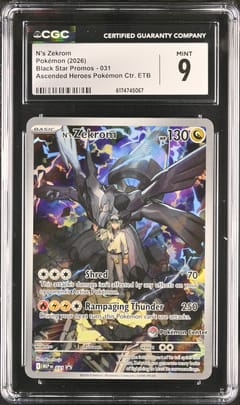 2026 Pokemon Black Star Promos - Mega Evolution MEP EN N's Zekrom Ascended Heroes Pokémon Center ETB (Holo) #031 CGC 9