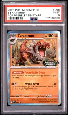 2026 Pokemon Mep En-Me Black Star Promo Tyrantrum Perfect Order Prerelease-Staff #066 PSA 9
